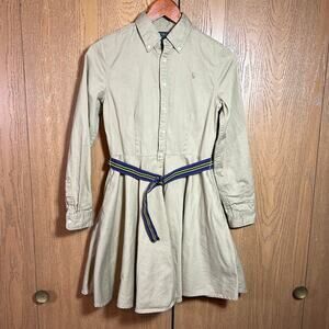 Polo Ralph Lauren Dress Girls 16 Khaki Button Front Belted Chino Preppy Cotton